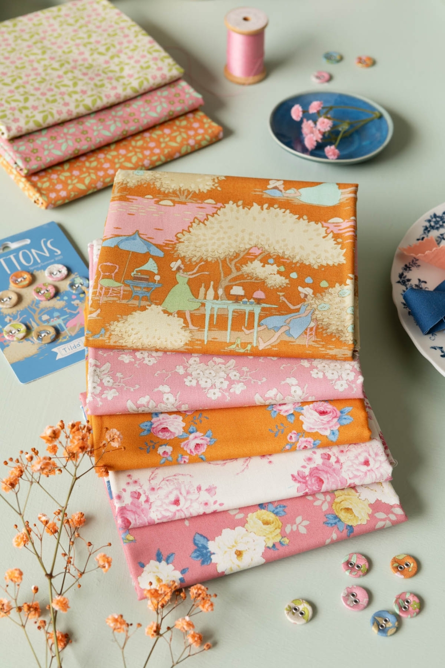 Tilda Patchwork Stoff Baumwolle - Sunday Brunch - White Flower Pink